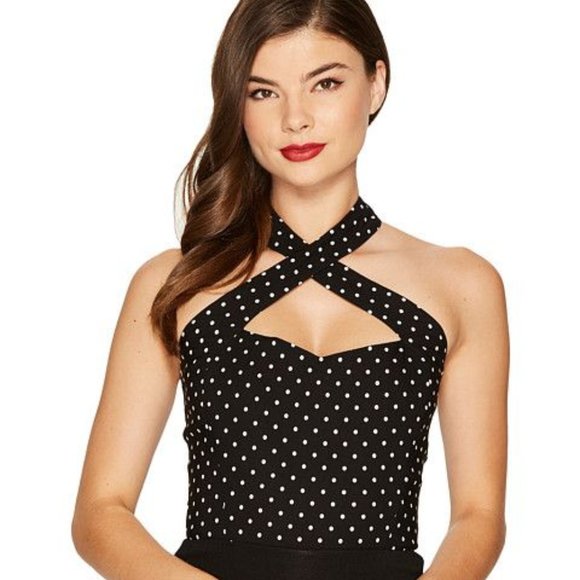 Unique Vintage Tops - NWT Unique Vintage Rita Polka Dot Cross Halter Top - Plus Size 1X / 16